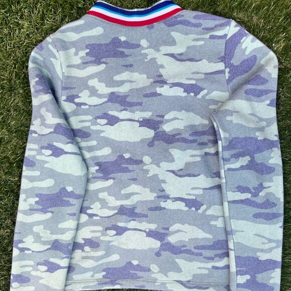 Sol Angeles Camo V Neck Cardigan Beach Preppy Retro Y2K style Fleece Sweater Sm - Picture 4 of 4